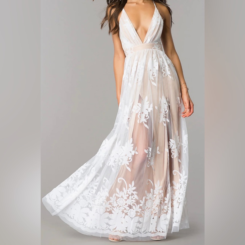 Long V-Neck Open-Back Boho Inspired Dress - new without tags